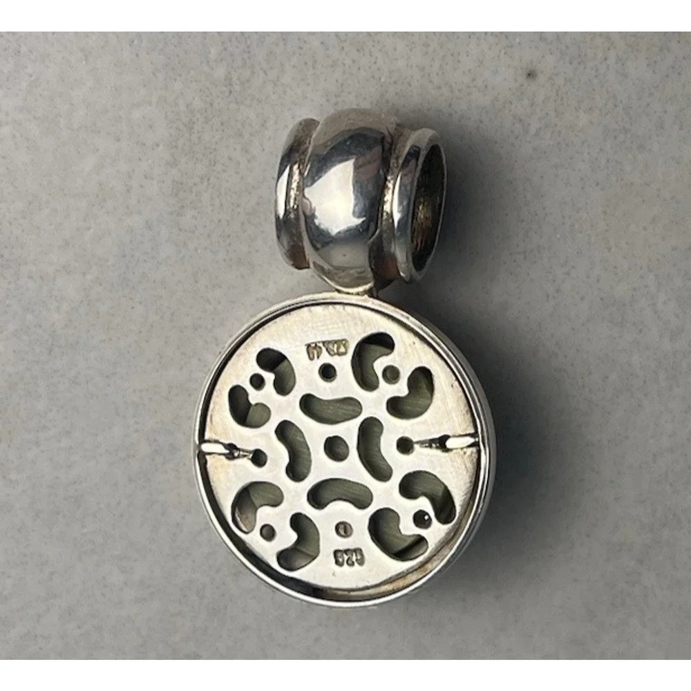 Sterling Silver 925 Cameo Left Facing Pendant Round Classic Ivory White Green